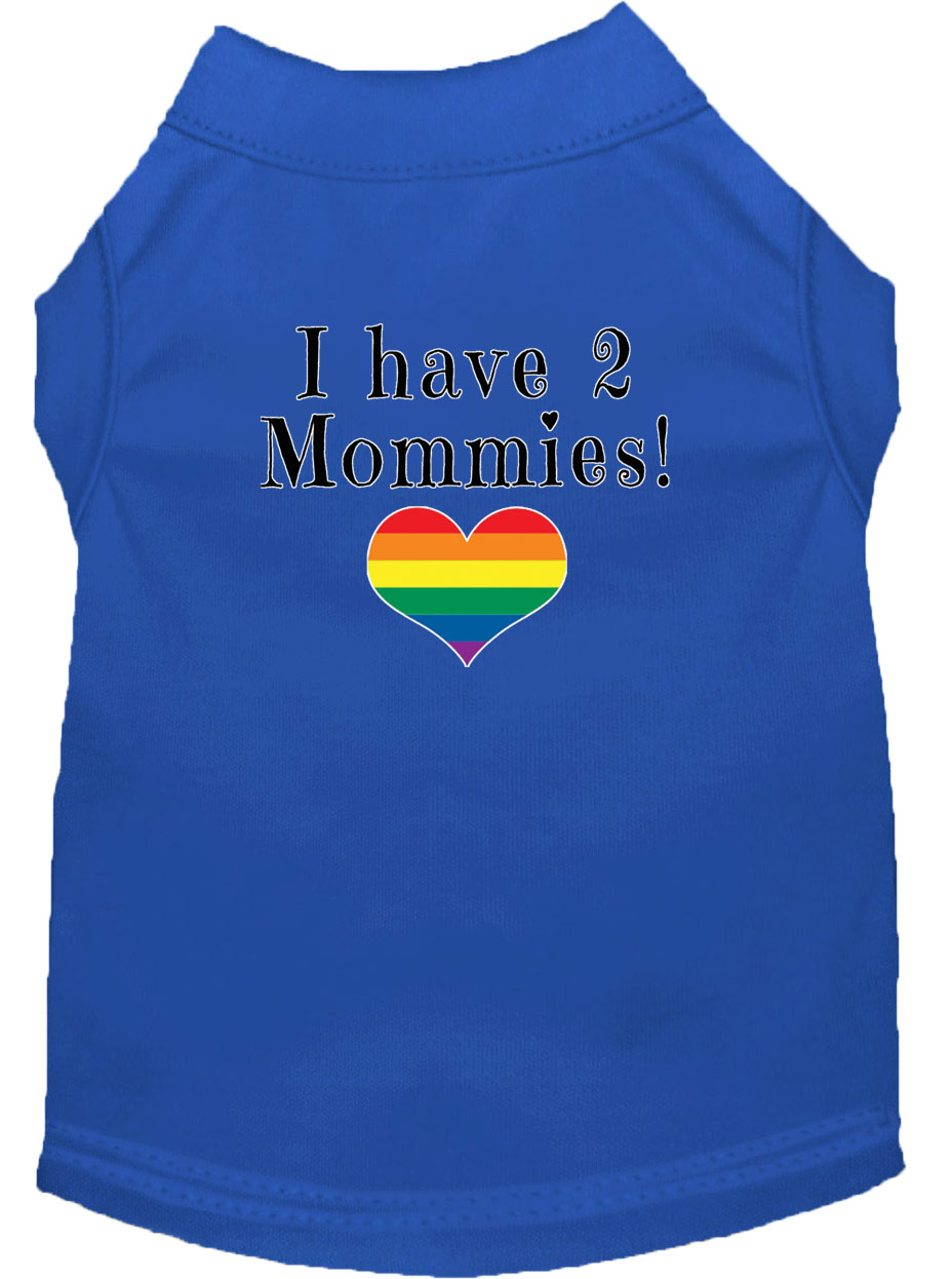I have 2 Mommies Screen Print Dog Shirt Blue Med